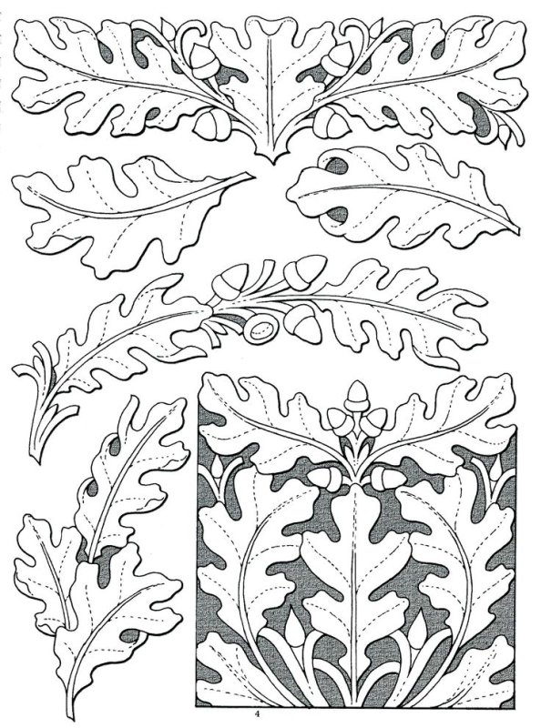 Дубовый лист трафарет для вырезания