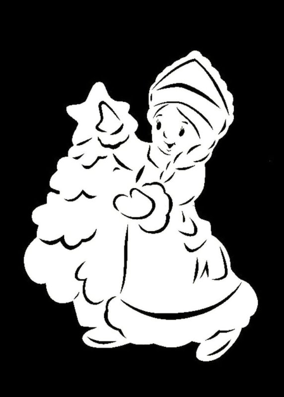 Новогодние трафареты на окна Снегурочка