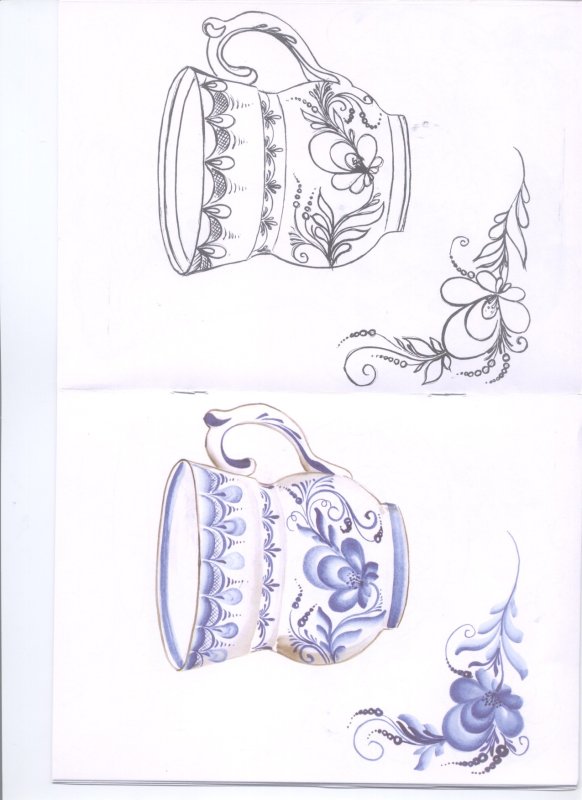 Роспись Гжель посуда раскраска