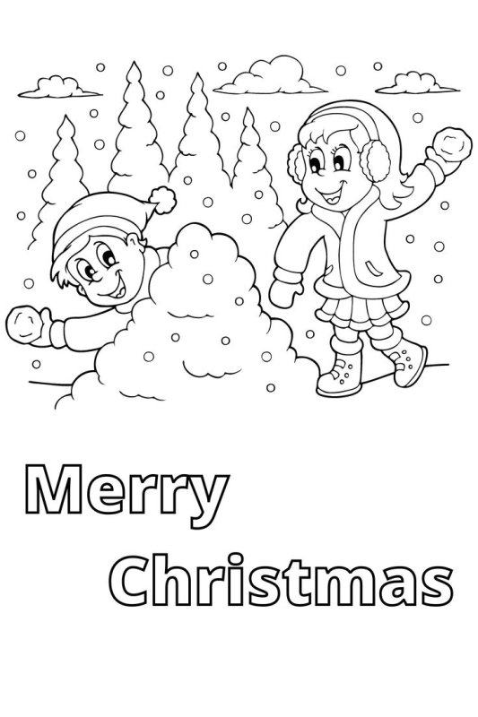 Рисунок детей играющих в снежки