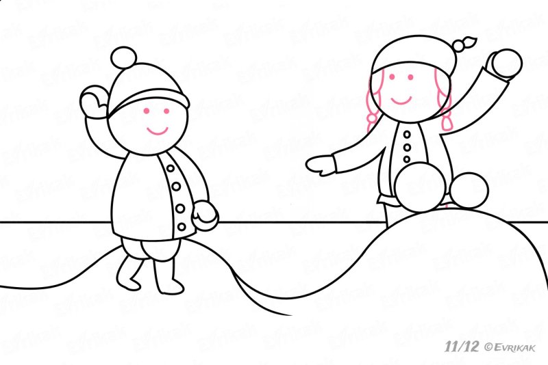 Рисунок на тему игра в снежки