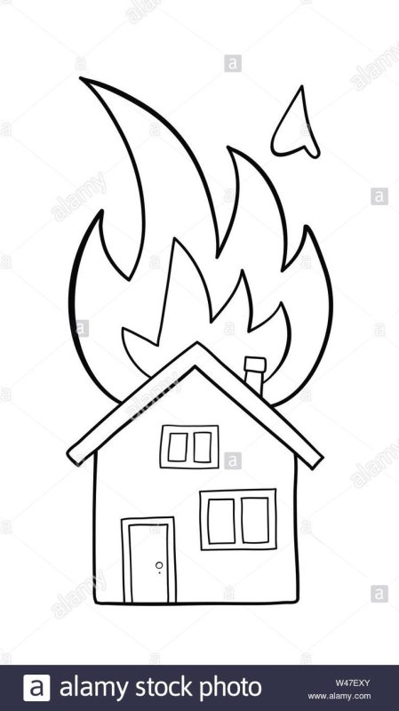 Раскраска огонь с домиком для детей