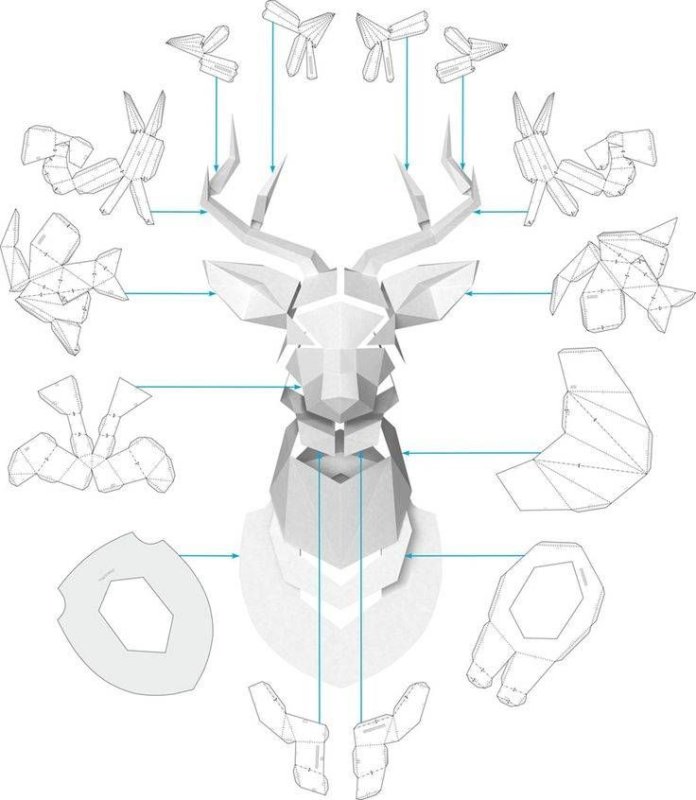 Паперкрафт голова оленя развертка