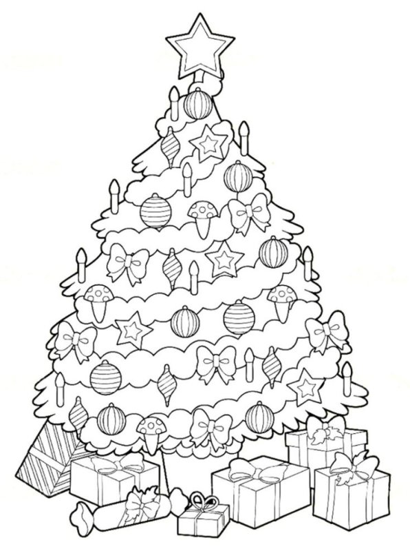 Раскраска елочка Новогодняя