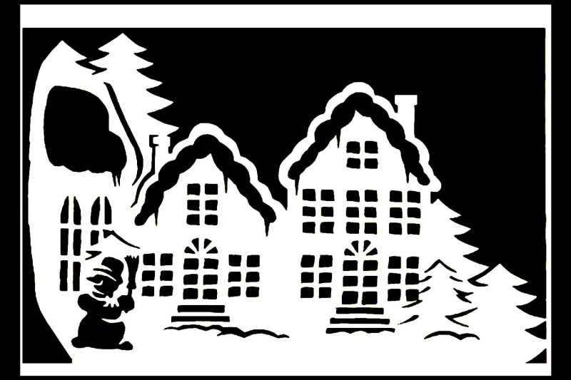 Трафареты на окна домики