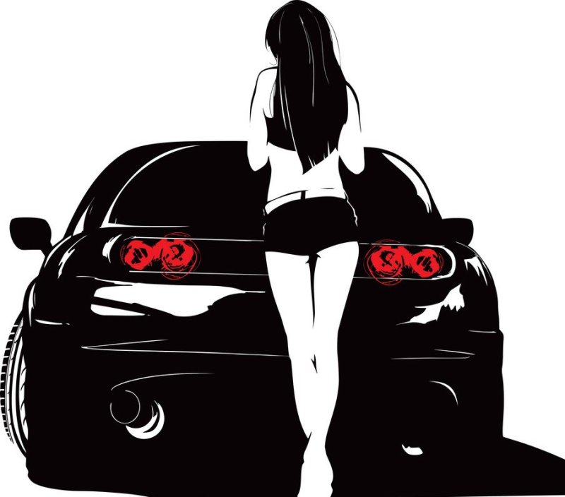 Девушки с машинами нарисованные