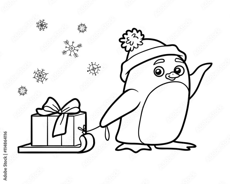 Новогодний Пингвинчик раскраска