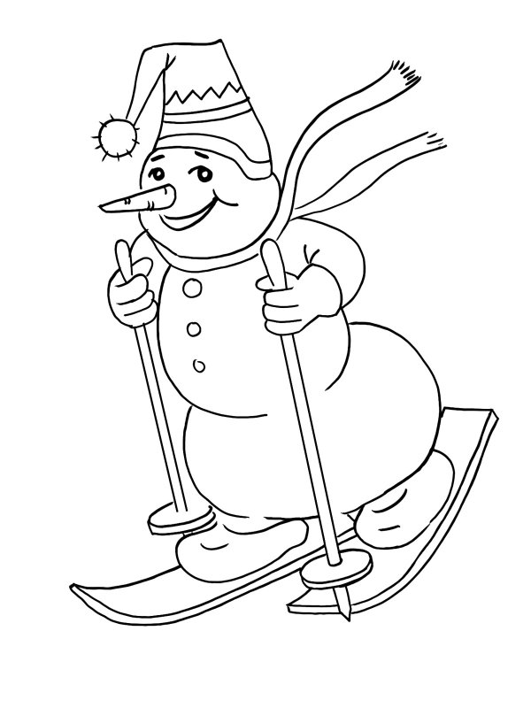 Снеговик на санках раскраска