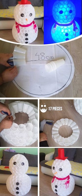 Снеговик из стаканов пластиковых