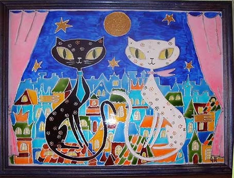 Кошка витражными красками