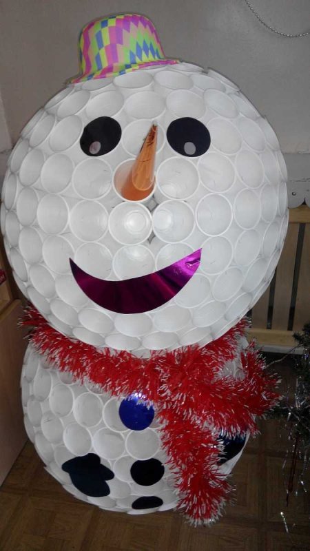 Снеговик из стаканчиков пошагово