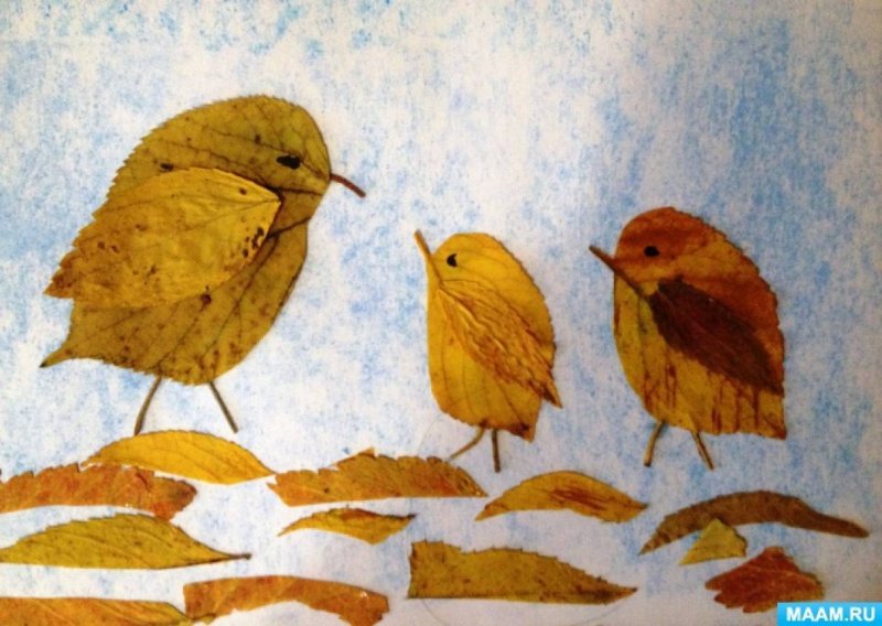 Птички из осенних листиков