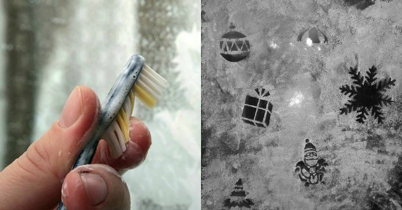 Новогоднее украшение окон зубной пастой
