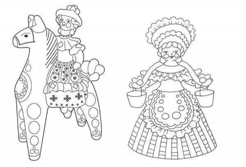 Дымковская роспись Барыня раскраска