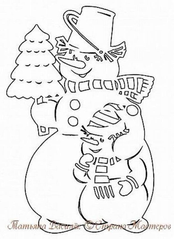 Снеговики на окна трафареты