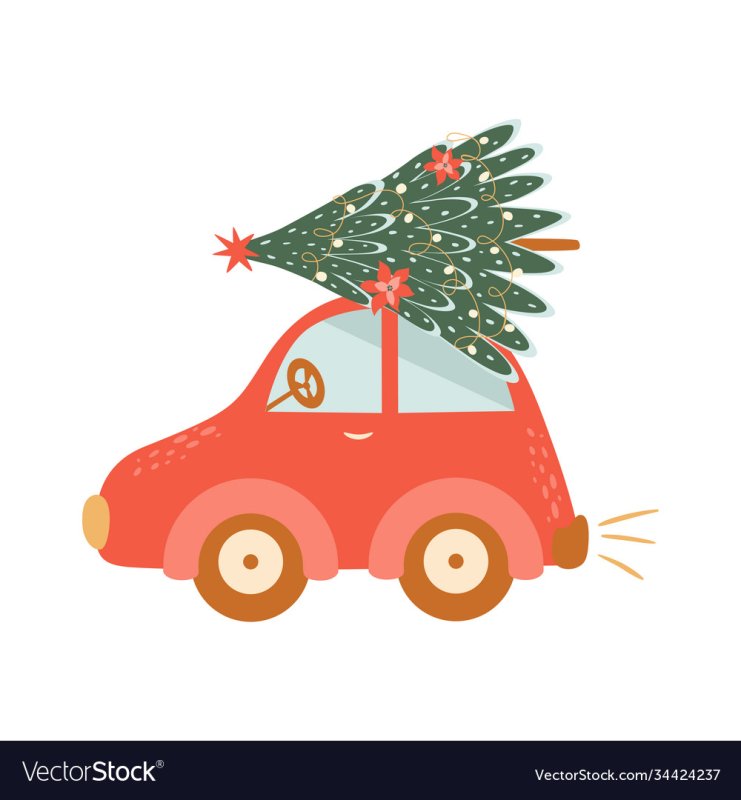 Картина красная машина с елкой