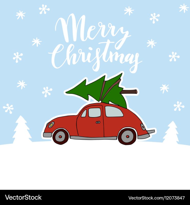 Красная машинка с елкой вектор