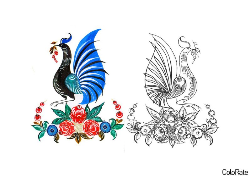 Городецкая роспись птица раскраска