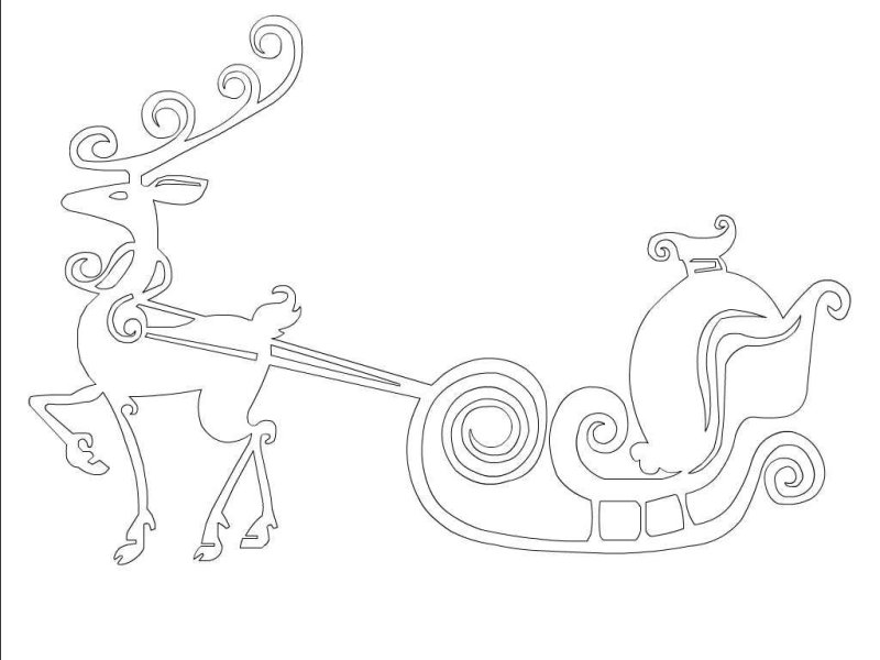 Новогодний олень с санями трафарет