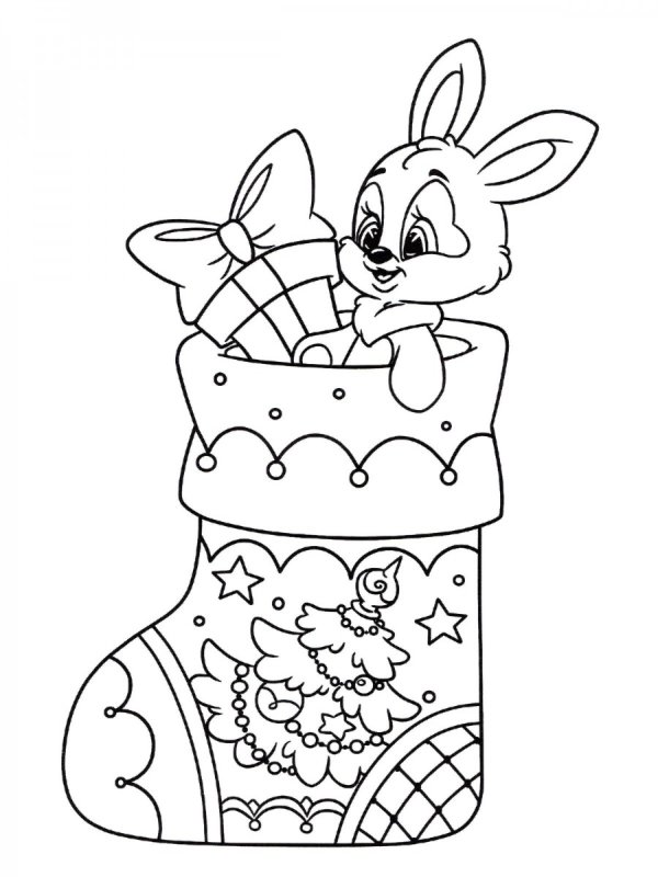 Новогодний зайчик раскраска