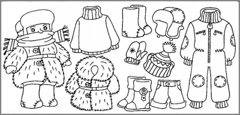 Зимняя одежда раскраски для дошкольников