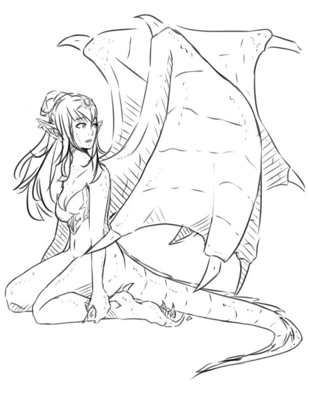 Раскраска девушка дракон