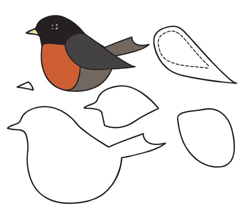 Трафарет птички из фетра