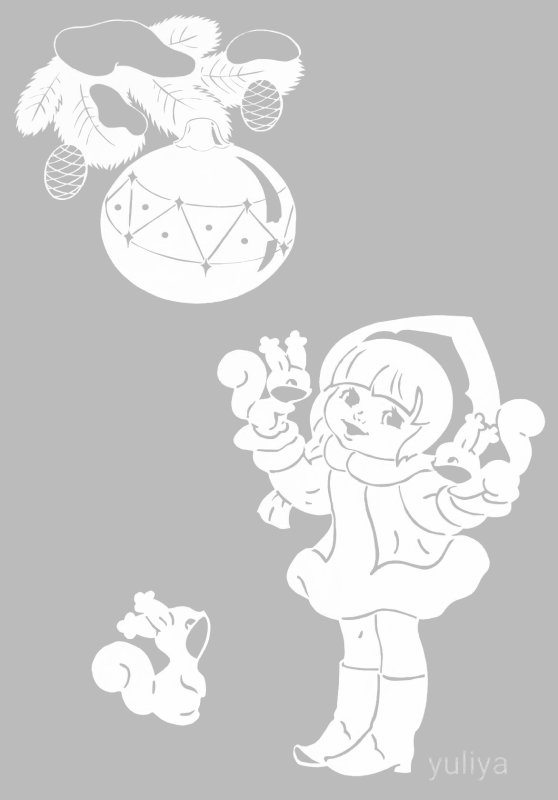 Вытынанки на окна новогодние Снегурочка