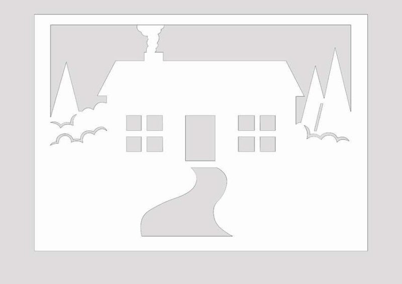 Трафарет домика на новый год на окно