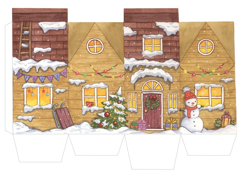 Домики бумажные новогодние