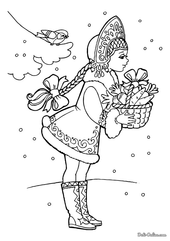 Новогодние раскраски Снегурочка