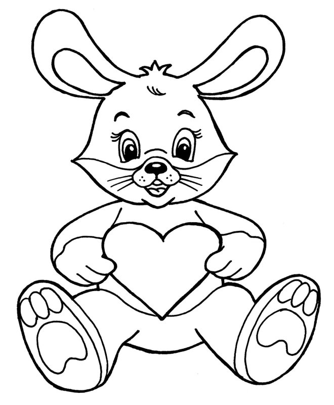 Раскраска зайчик с сердечком