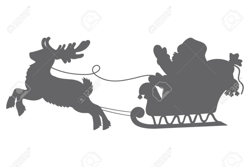 Силуэт Деда Мороза на санях с оленями