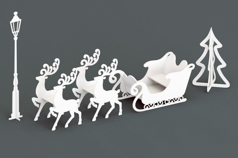 Олень с санями из картона