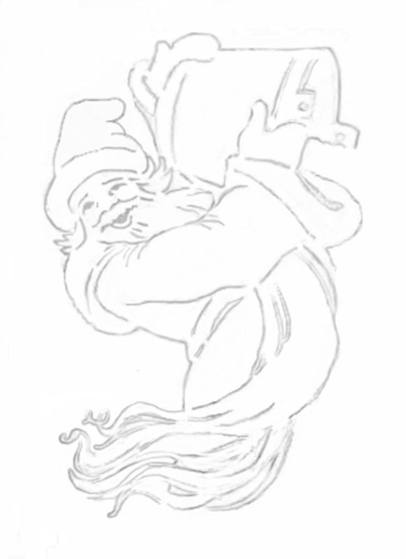 Дед Мороз с ведром трафарет