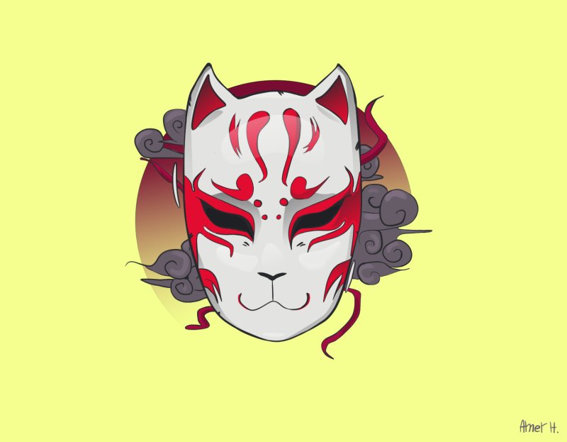 Японские маски демонов Кицунэ