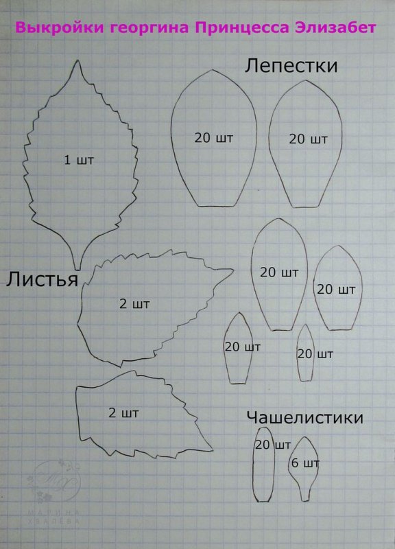 Выкройки лепестков цветов