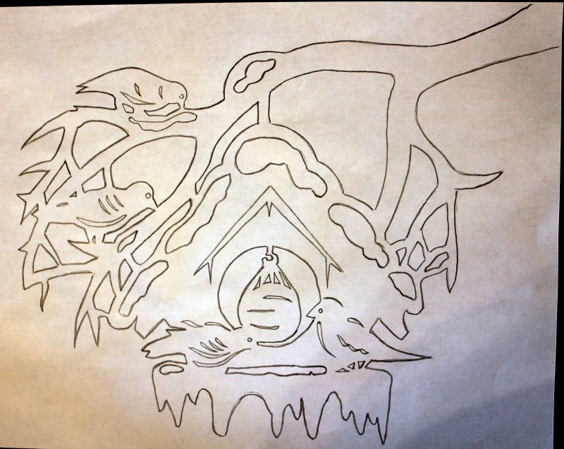 Трафарет на окно новый год дерево