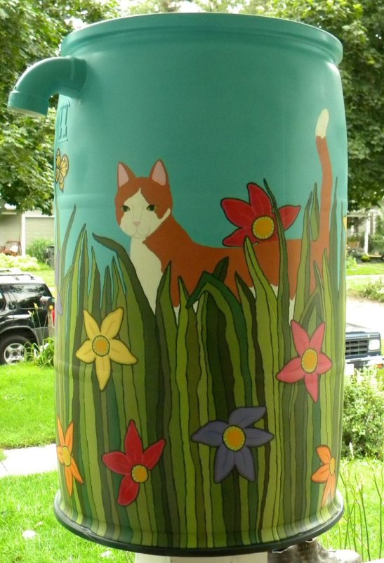 Украшение бочки в саду