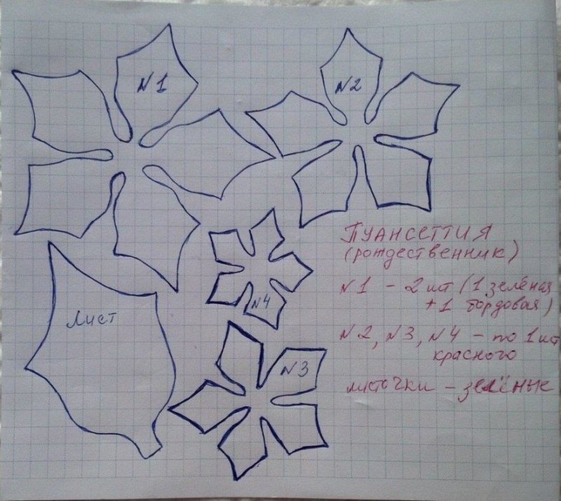 Выкройка цветка пуансеттия
