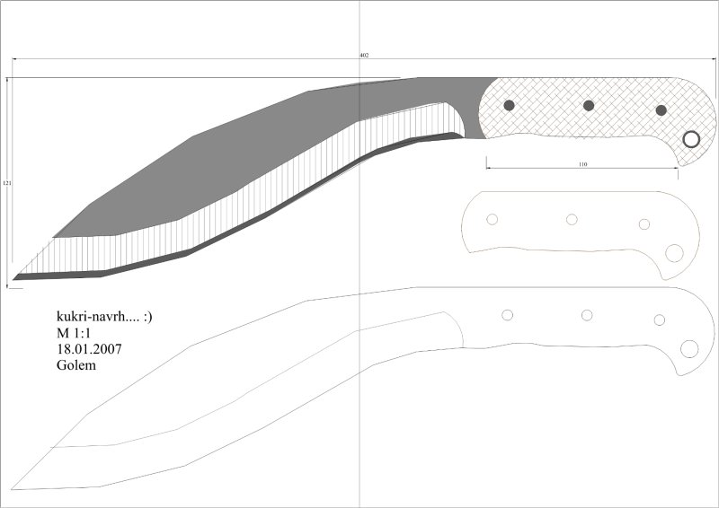 Кукри мачете чертеж с размерами