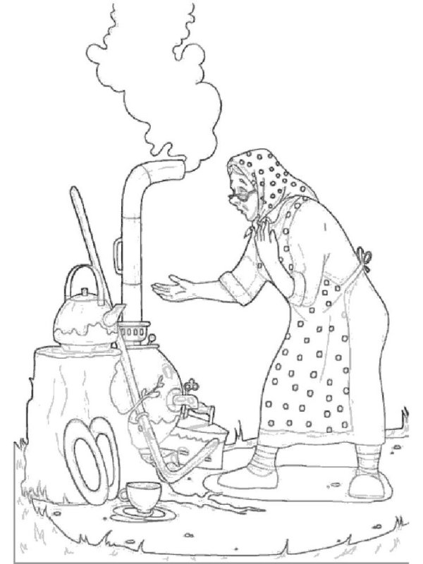 Федора из сказки Федорино горе раскраска