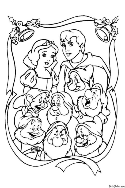 Раскраски Белоснежка и семь гномов гномики