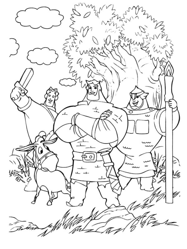 Раскраска три богатыря Илья Муромец