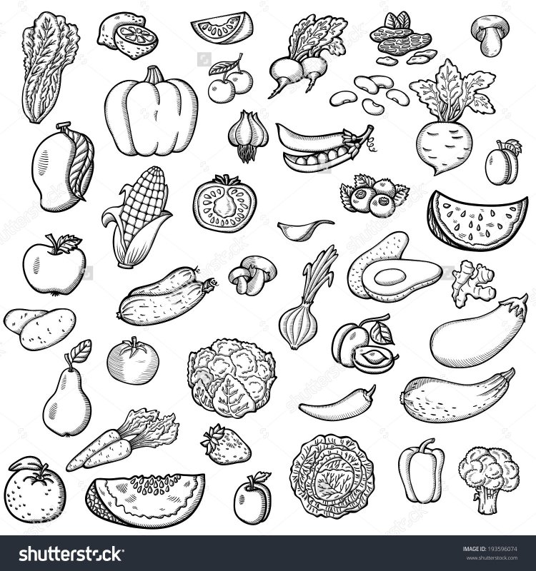 Раскраски овощей и фруктов