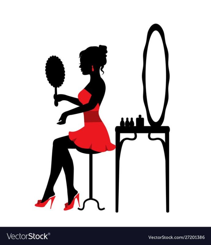 Женщина у зеркала вектор