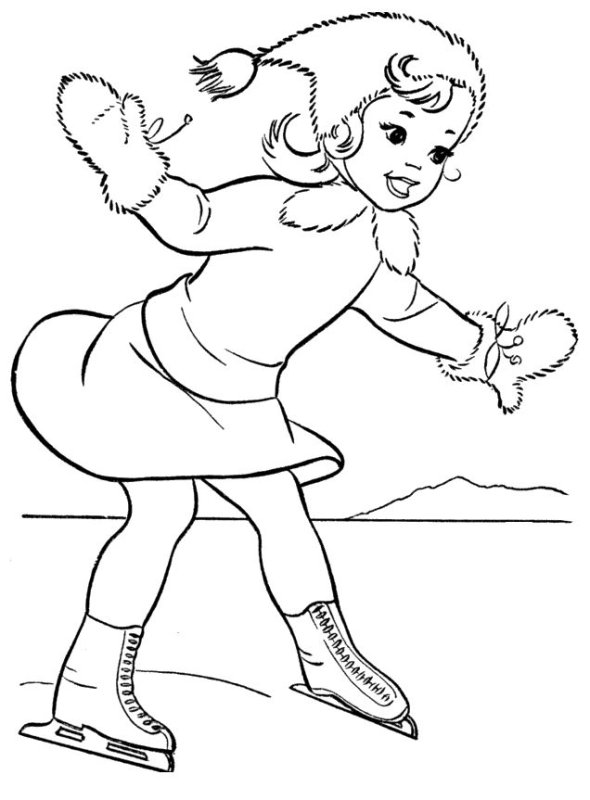 Дети на коньках раскраска для детей