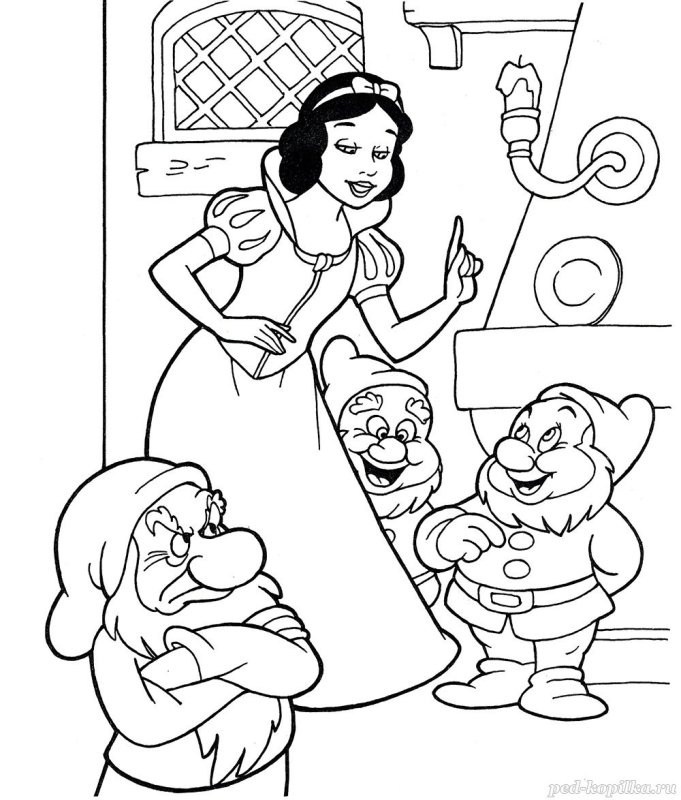 Раскраски Белоснежка и сем гномов