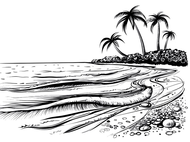 Раскраска море и пляж