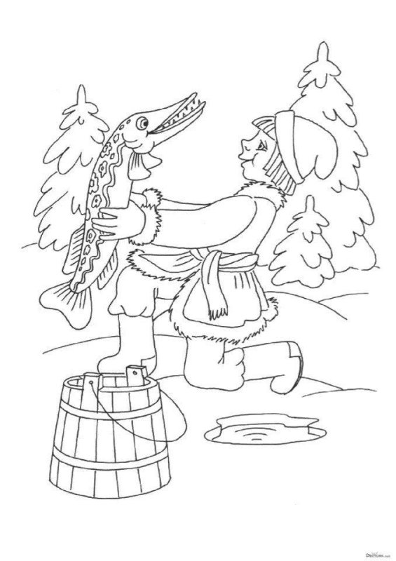 Сказка по щучьему велению раскраска